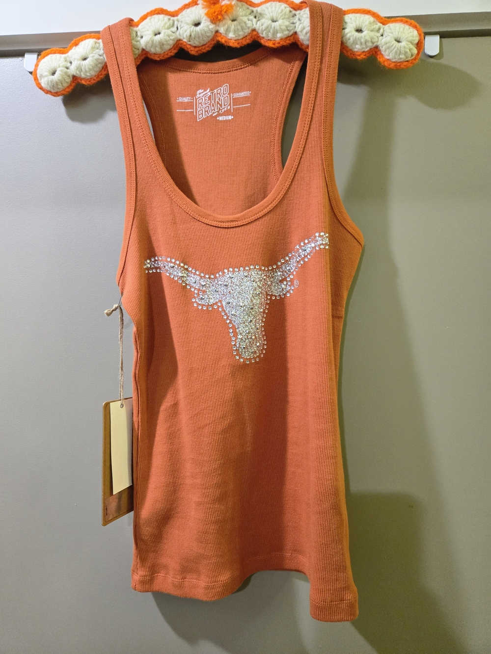 The Original Retro Brand Texas Longhorns Rhinestone Tank Top Orange M NWT